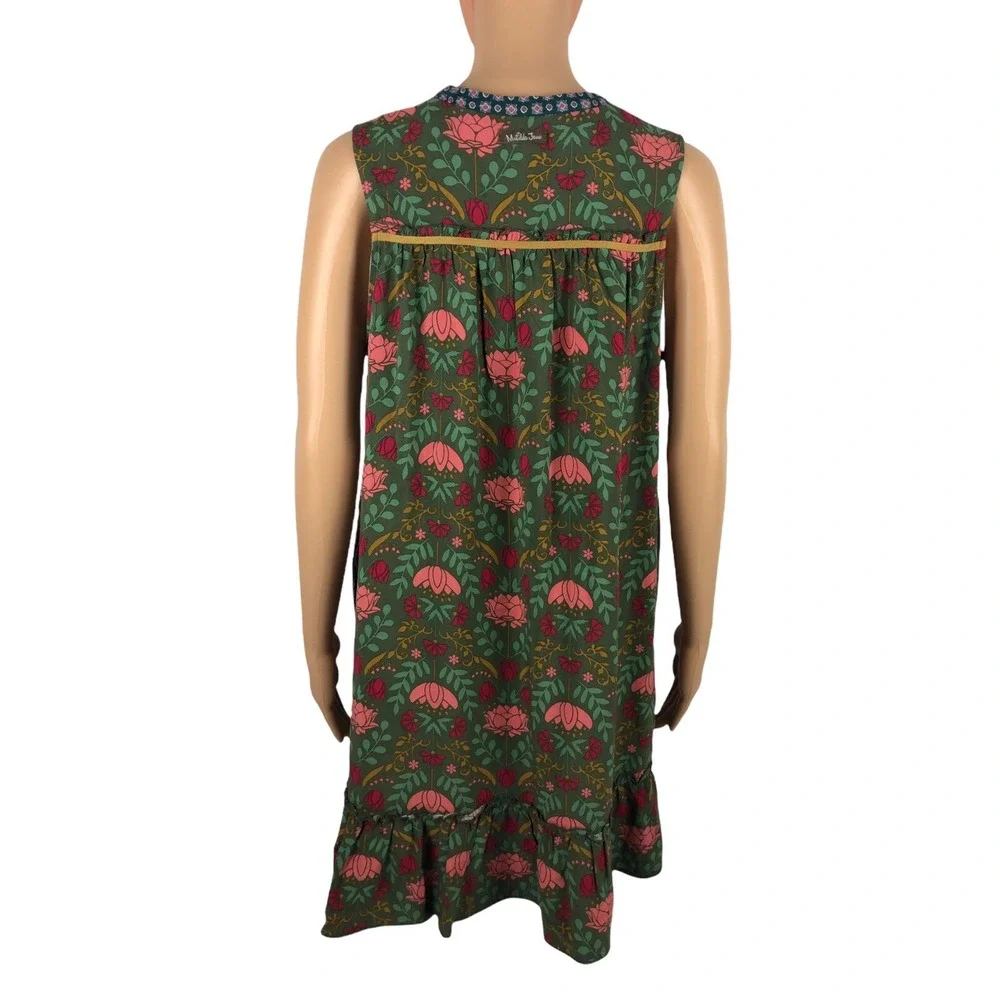 Matilda Jane Womens Medium Shift Dress Floral Rayon Green Multicolor Henley EUC